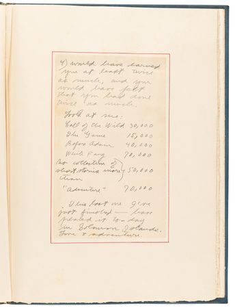 Lot #619 Jack London Autograph Letter Signed on the Economics of Authorship, Counting His Words: 