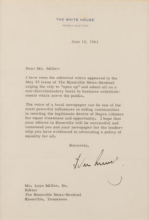 Lot #32 John F. Kennedy Typed Letter Signed as President - Written Four Days After His Famous 'Report to the American People on Civil Rights' Speech - Image 2
