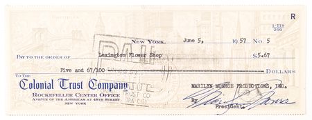 Lot #819 Marilyn Monroe Signed Check - Image 1