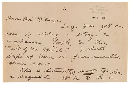 Lot #618 Jack London 'White Fang' Archive, with Autograph Letter Signed and Publishing Agreement: 