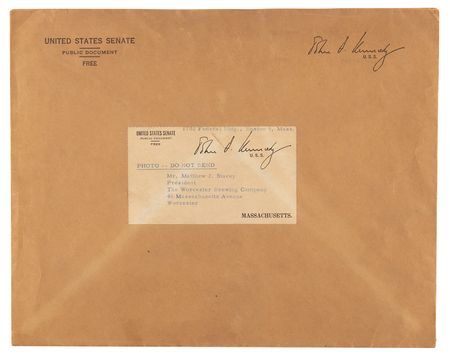 Lot #39 John F. Kennedy Signed Photograph as a Massachusetts Senator - Presented to the President of the Worcester Brewing Company - Image 4