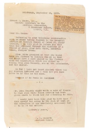 Lot #33 John F. Kennedy Typed Letter Signed on a Memorial for a WWII RAF Airman Killed in Active Service, Two Weeks After Hitler's Invasion of Poland - Image 3