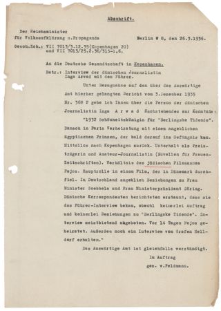 Lot #46 John F. Kennedy: Inga Arvad Letter and Document Collection - The Nazi Party Investigates Her Claimed Meetings with Hitler - Image 2