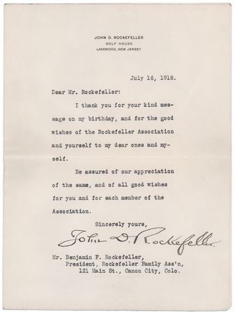 Lot #411 John D. Rockefeller Typed Letter Signed