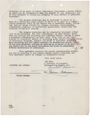 Lot #626 Lillian Hellman Document Signed - Image 1