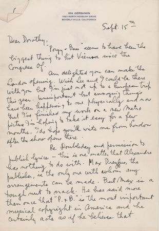 Lot #721 Ira Gershwin Autograph Letter Signed on Porgy and Bess - Image 1