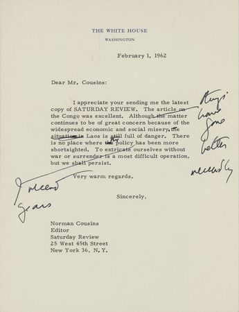 Lot #47 John F. Kennedy Typed Draft Letter as