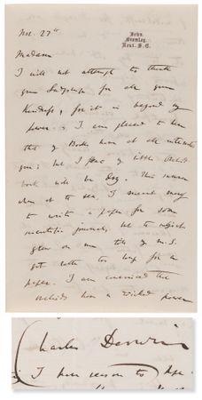 Lot #275 Charles Darwin Autorgaph Letter Signed on His Horticultural Studies: 
