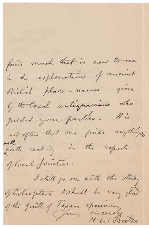 Lot #311 Henry Walter Bates Autograph Letter Signed by the Author of A Naturalist on the River Amazons: 