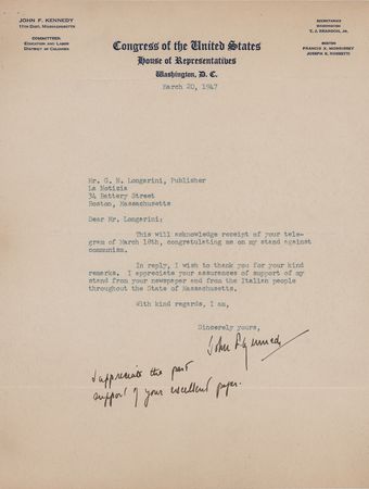Lot #48 John F. Kennedy Typed Letter Signed,