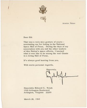 Lot #51 Lyndon B. Johnson (13) Typed Letters Signed to the Executive Secretary of the National Aeronautics and Space Council: 