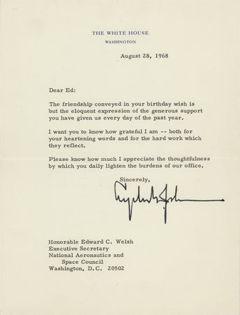 Lot #51 Lyndon B. Johnson (13) Typed Letters Signed to the Executive Secretary of the National Aeronautics and Space Council: 