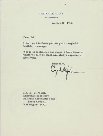 Lot #51 Lyndon B. Johnson (13) Typed Letters Signed to the Executive Secretary of the National Aeronautics and Space Council: 