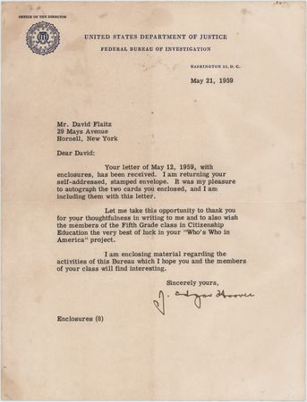 Lot #350 J. Edgar Hoover Typed Letter Signed