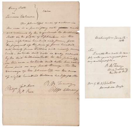 Lot #423 Roger B. Taney (2) Autograph Letters