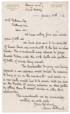 Lot #314 Louis Brandeis Letter Signed