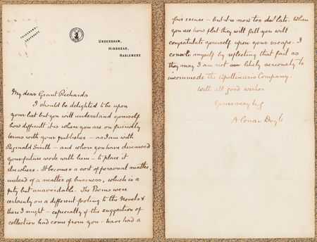 Lot #625 Arthur Conan Doyle Autograph Letter Signed to Publisher Grant Richards - Image 2