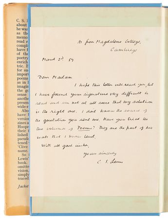 Lot #617 C. S. Lewis Autograph Letter Signed, in a First Edition of His Collected Poems - Image 4