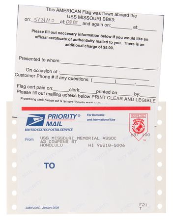 Lot #431 USS Missouri: Memorial Day Flown Flag (2010) - Image 2