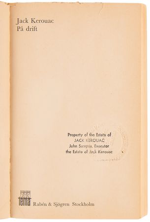 Lot #631 Jack Kerouac's Personally-Owned Swedish Translation of On the Road - 'På drift' - Image 2