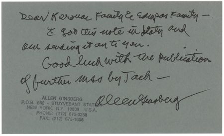 Lot #639 Jack Kerouac: Allen Ginsberg Autograph Letter Signed to the Kerouac Estate - 