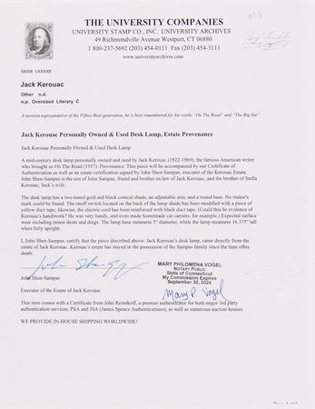 Lot #634 Jack Kerouac's Personally-Owned and -Used Mid-Century Desk Lamp - Image 5