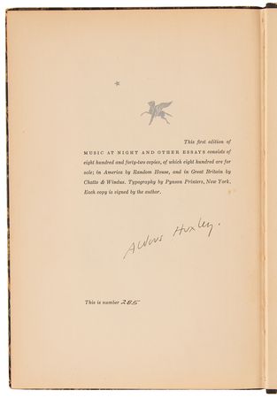 Lot #627 Aldous Huxley Signed Book - Music at Night and Other Essays (Ltd. Ed. #285/842) - Image 4
