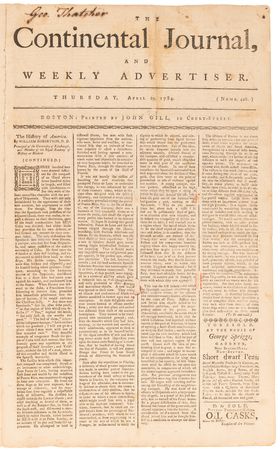 Lot #432 George Washington: The Continental Journal and Weekly Advertiser from April 29, 1784 - Image 1