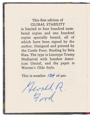 Lot #99 Gerald Ford Signed Book - Global Stability (Ltd. Ed. #134/400) - Image 4