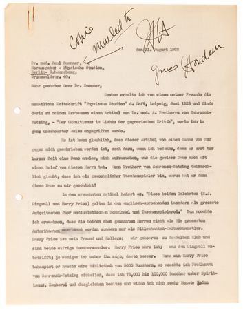 Lot #806 Harry Houdini Twice-Signed Typed Carbon Letter: 