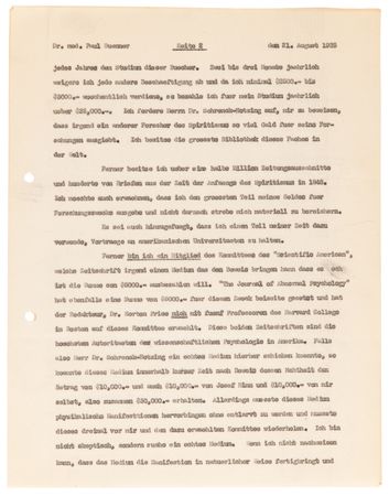 Lot #806 Harry Houdini Twice-Signed Typed Carbon Letter: 
