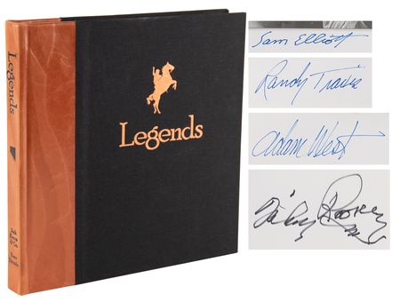 Lot #930 Western Legends Multi-Signed Book (40+) with Adam West, Mickey Rooney, Brooks and Dunn, and Sam Elliott - Image 1