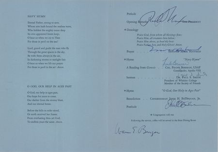 Lot #167 Richard Nixon Signed Program as President - White House Worship Services on the Day of the Apollo 11 Moon Landing, with Frank Borman and Warren E. Burger - Image 2