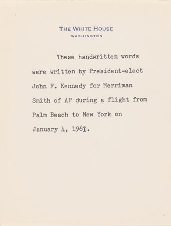 Lot #34 John F. Kennedy Handwritten Statement as President-Elect (January 4, 1961) - Early Basis for His Inaugural Address - Image 4