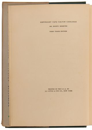 Lot #88 Calvin Coolidge Signed Book - The Autobiography of Calvin Coolidge - Image 7