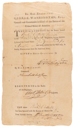 Lot #2 George Washington Revolutionary War-Dated Document Signed, Discharging a Patriot with the 