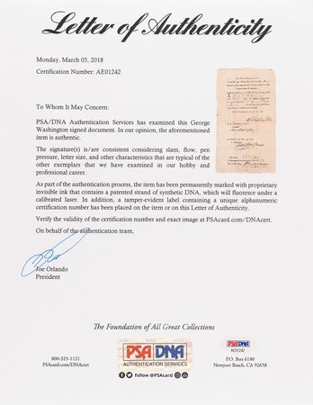 Lot #2 George Washington Revolutionary War-Dated Document Signed, Discharging a Patriot with the 