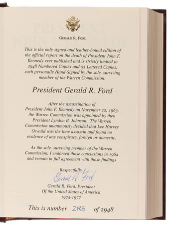 Lot #100 Gerald Ford Signed Book - Assassination Report of the Warren Commission (Ltd. Ed. #2185/2948) - Image 4