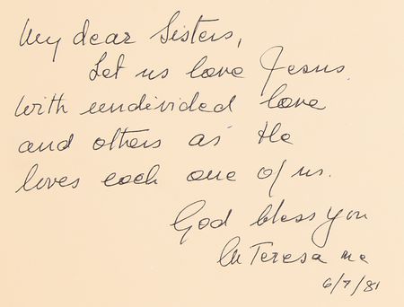 Lot #382 Mother Teresa Signed Book - For the Brotherhood of Man, under the Fatherhood of God - Image 2