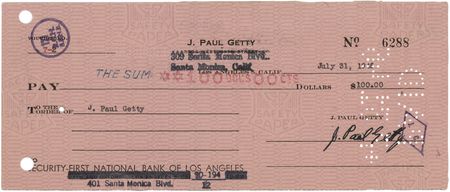 Lot #341 John Paul Getty Twice-Signed Check