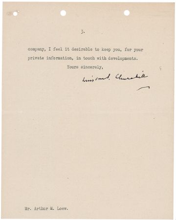 Lot #230 Winston Churchill Typed Letter Signed to MGM Exec Arthur Loew on 
