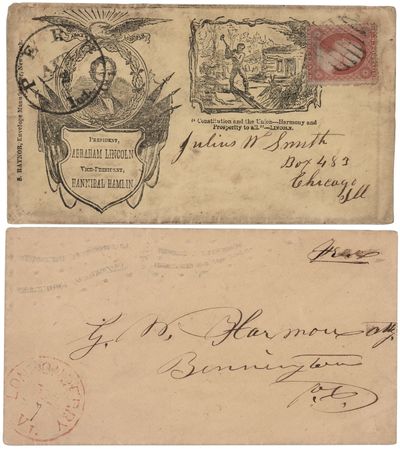 Lot #154 Abraham Lincoln and Hannibal Hamlin (2) Presidential Campaign Covers - Image 1