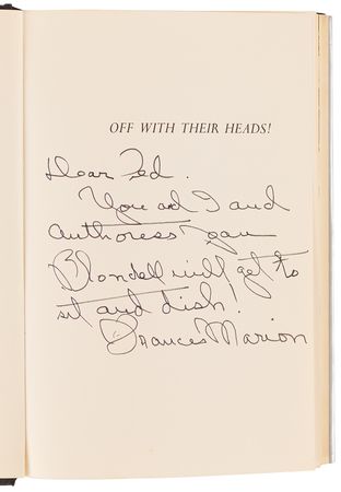 Lot #897 Frances Marion Signed Book - Off With Their Heads! - Image 4
