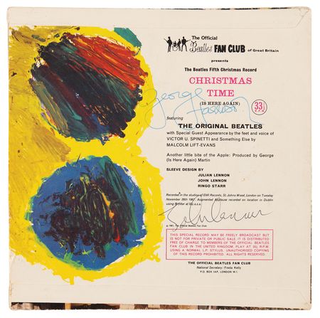 Lot #669 Beatles: John Lennon and George Harrison Signed 'Christmas Time (Is Here Again)' 7-Inch Single Record - Obtained at the Magical Mystery Tour Private Movie Screening (December 1967) - Image 2