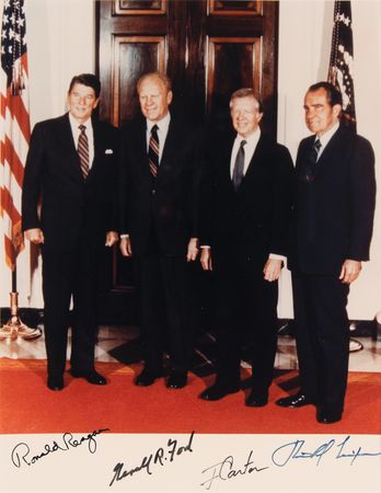 Lot #54 Four Presidents Signed Photograph - Nixon, Ford, Reagan, and Carter - Image 2