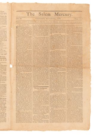 Lot #348 Hillsborough Convention: The Salem Mercury from September 9, 1788 - Image 1