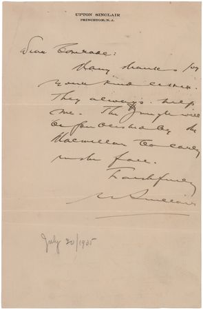 Lot #653 Upton Sinclair Autograph Letter Signed: 