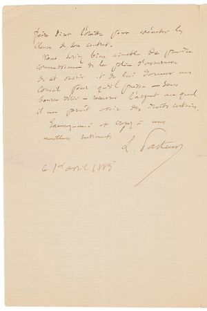 Lot #280 Louis Pasteur Autograph Letter Signed on a Workman Bitten 