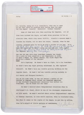 Lot #261 Malcolm X Signed Page for Alex Haley’s