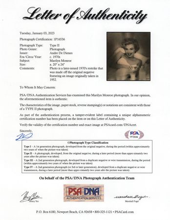 Lot #828 Marilyn Monroe: Andre de Dienes Oversized Original Photograph - PSA Type II - Image 3